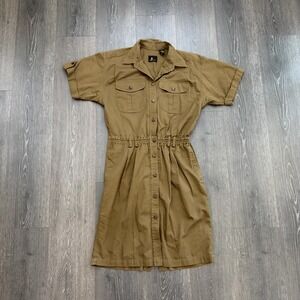 Vintage Lizsport Shirt Dress Medium Petite Button Front 90s Utility Short Sleeve